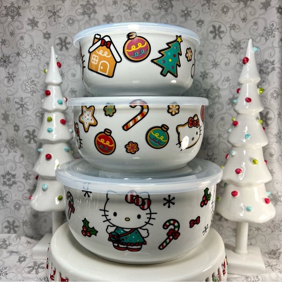Christmas Sanrio Hello Kitty Gingerbread Candy Cane Ceramic Nesting Food Storage - Picture 4 of 14